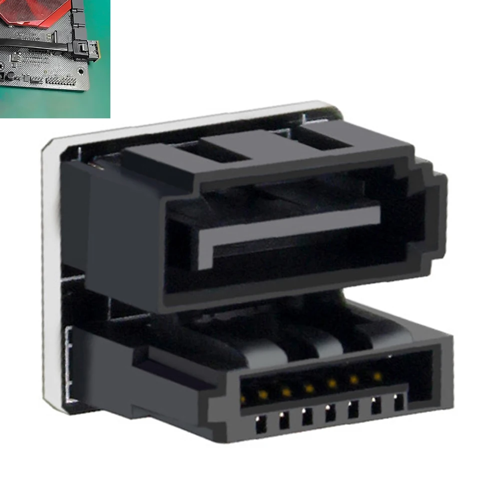 Adapter złącza SATA 7-pin żeńskie na męskie, złącze z kątem 180 stopni, Plug and Play, do dysków SSD i HDD komputerowych.