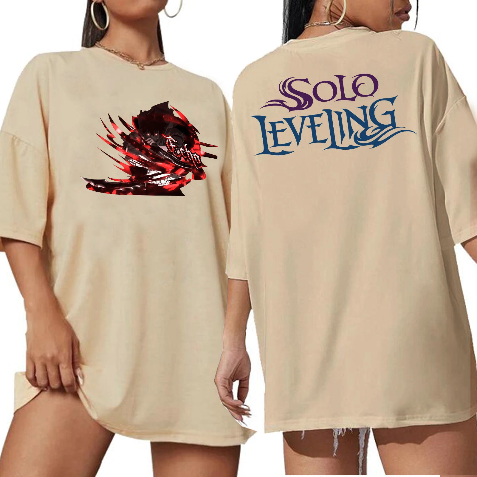 Solo Leveling Echo เสื้อยืดขนาดใหญ่พิเศษ O-คอแขนสั้นแฟชั่นเสื้อโอเวอร์ไซส์