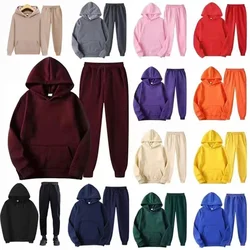 New Men's And Women's Sportswear Hoodie Casual Solid Color Thick Pullover And Pants Two-piece Set Autumn And Winter Jogging Suit