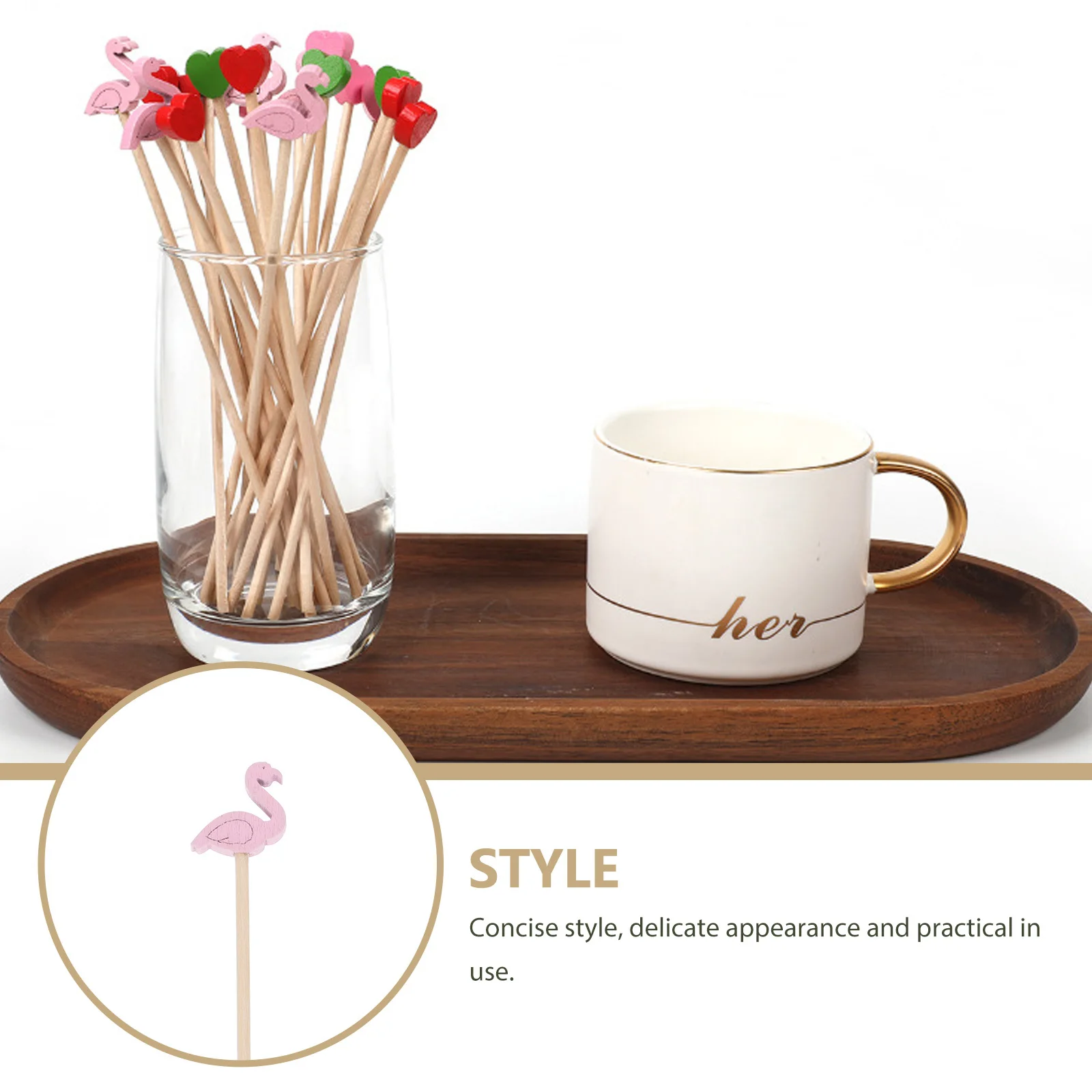 

100Pcs Wooden Cocktail Stirrers Creative Flamingo Handle Decorative Swizzle Sticks for Wine Juice Coffee Drinks Bar Party