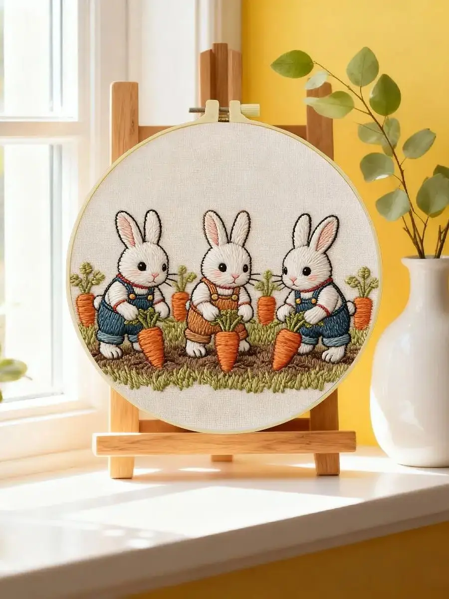 1 Stück 20X20CM/15X15CM 7,87/6,3 Zoll Tier - Hase Stickerei Starter-Kit DIY-Kit DIY-Stickerei-Set Handarbeiten Heimdekoration – Detail 6