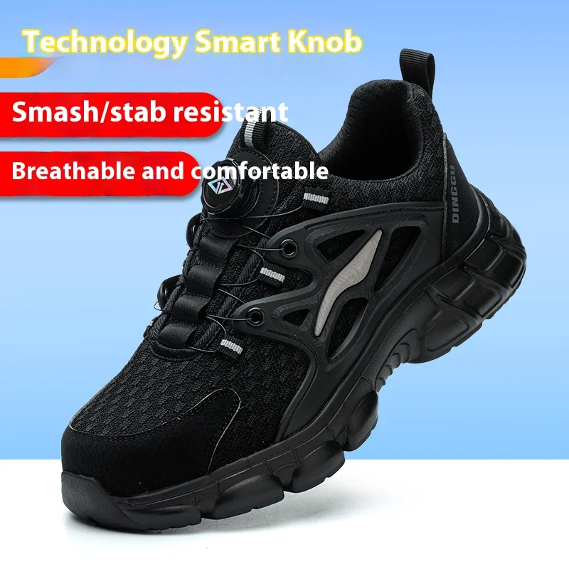 Rotating Button New Safety Shoes Men Anti-smash Anti-puncture Work Shoes Fashion Men Sport Shoes Security Protective Boots Men