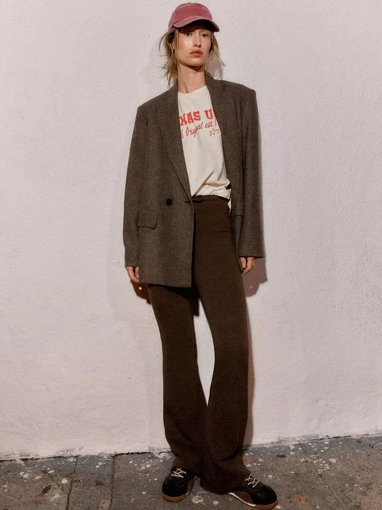 

Adjustable Waist Double Sided Fabric Bell Bot High Waist Women's Trousers Faionable Casual Long Sve Suit for Women