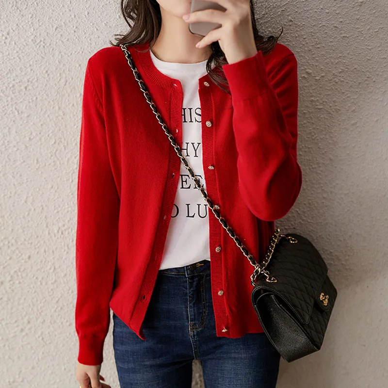 여성용 긴 소매 블랙 니트 스웨터 여성 가디건 신상품 O넥 니트 스웨터 가디건 여성 상의 니트웨어 Q2725