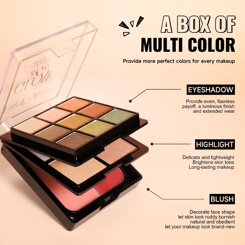 3 Layer Makeup Palette All in One Eyeshadow Blush Highlighter Compact Travel Friendly for Complete Everyday Face Makeup Looks
