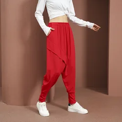 Women Cross-pants Summer Baggy Streetwear Red Cotton Harem Trousers Hip Hop Loose Casual Mid Waist Dance Joggers Bloomers