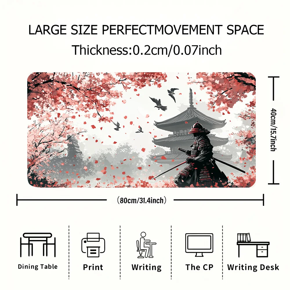Pagoda Sakura and Samurai Large Size Anti-slip Rubber Mouse Pad XXL Computer Gaming Accessories Keyboard Desktop Decorations Mat
