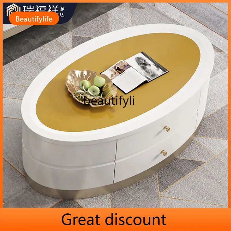 Asmt45 American light luxury solid wood oval coffee table tea table large capacity two pumping TV cabinet combination