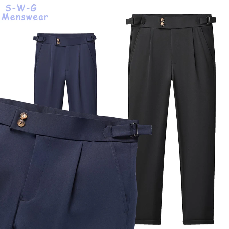 

New Fashion Men's Ankle Pants Business Casual Suit Pants Spring Summer Wrinkle Resistant Groom Stretch Formal Dress Pants