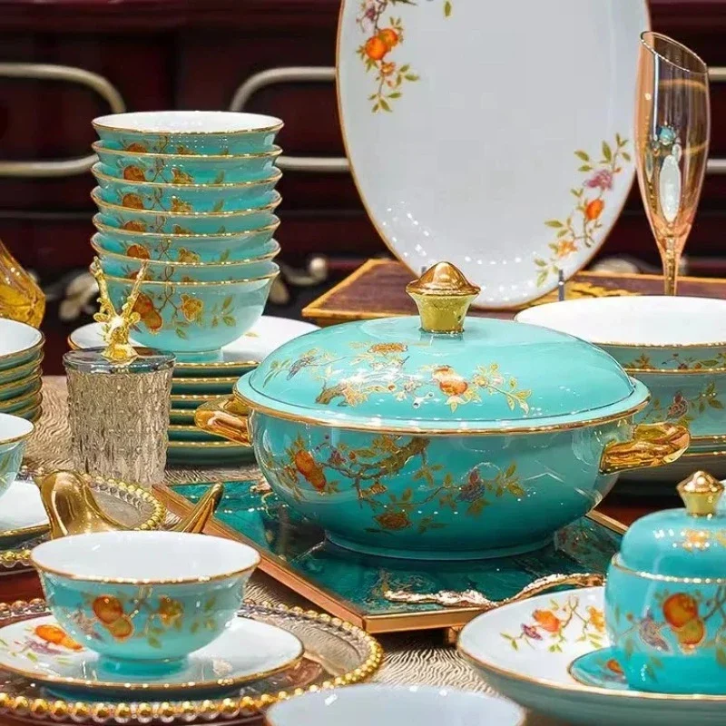 

High clay underglaze color tableware set household Phnom Penh bowl combination