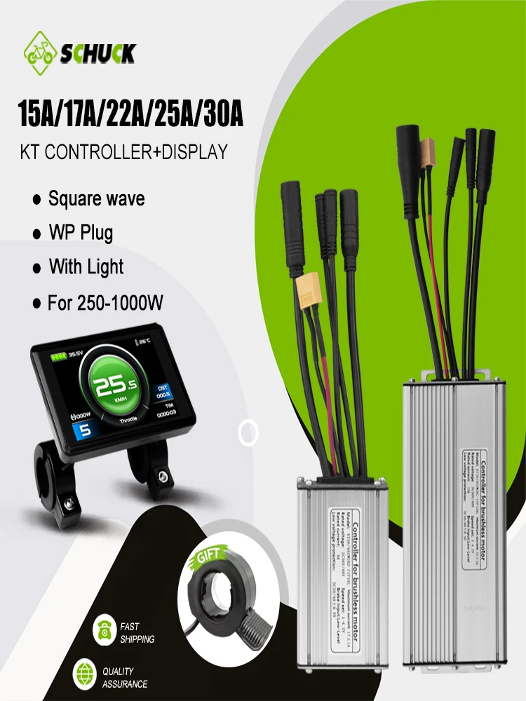 AliExpress schuck KT Electric Bike Squarewave 36V 48V 15A/17A/22A/25A/30A Controller XT60 Waterproof plug With light For Ebike Conversion Kit