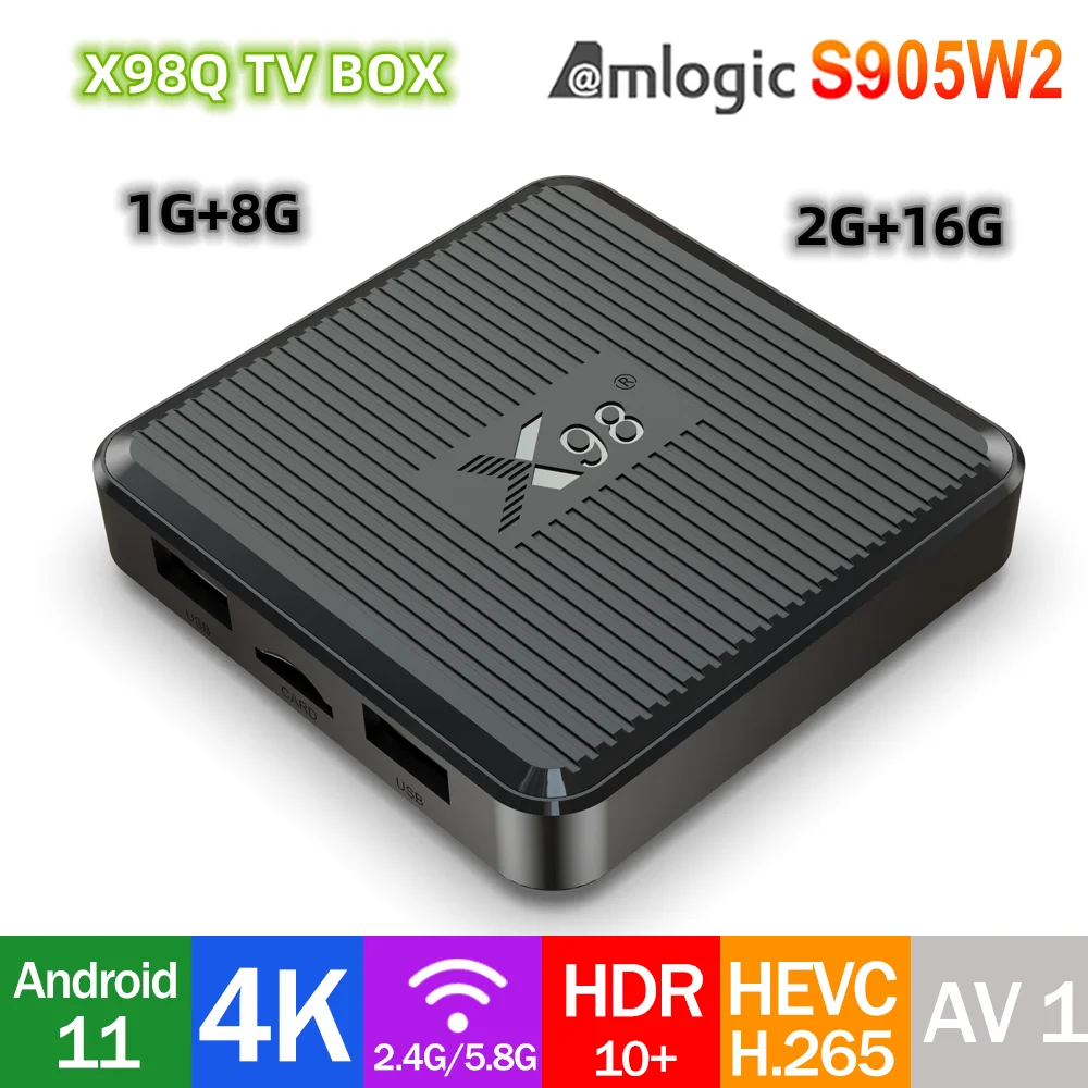 ТВ-приставка X98Q Android11 Amlogic S905W2 2GB16GB X98 1 ГБ 8 ГБ AV1 2,4G 5G Wi-Fi 4K HDR Видеомедиаплеер Set Top Box PK X96Q