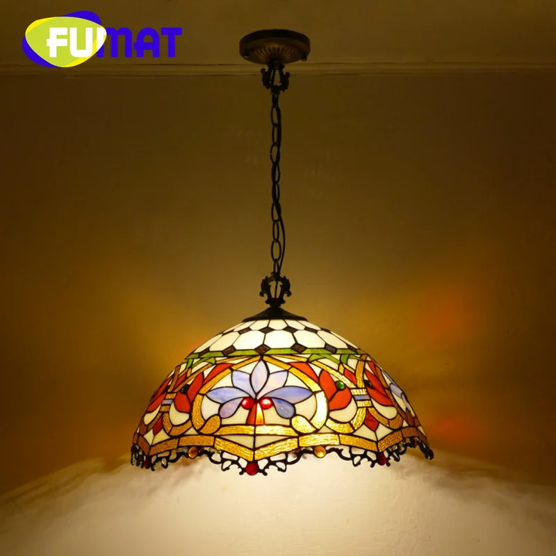 FUMAT Tiffany style stained glass American dragon tail Pendant lamp for dining room living room bedroom aisle decor chandelier