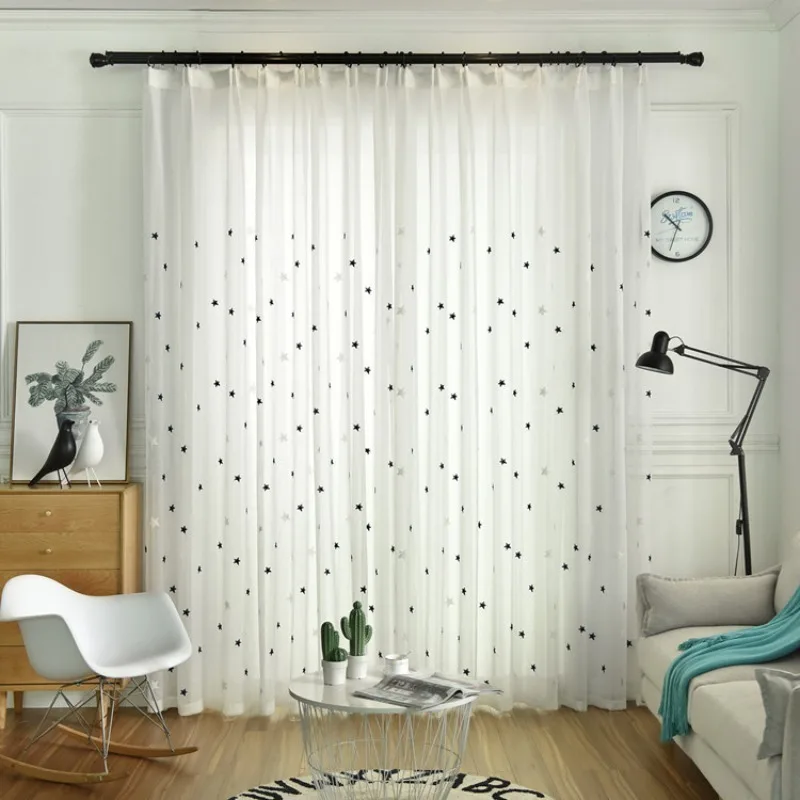 Black Small Star Curtains for Living Dining Room Bedroom Fabric Finished Bed Curtains Mosquito Netting New