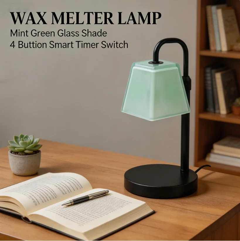 

Home Fragrance Wax Melt Warmer Lamp, Mint Green Glass Shade Candle Warmer with 4-Key Smart Timer, US Plug Electric Wax Burner for Scented Candles & Wax Cubes