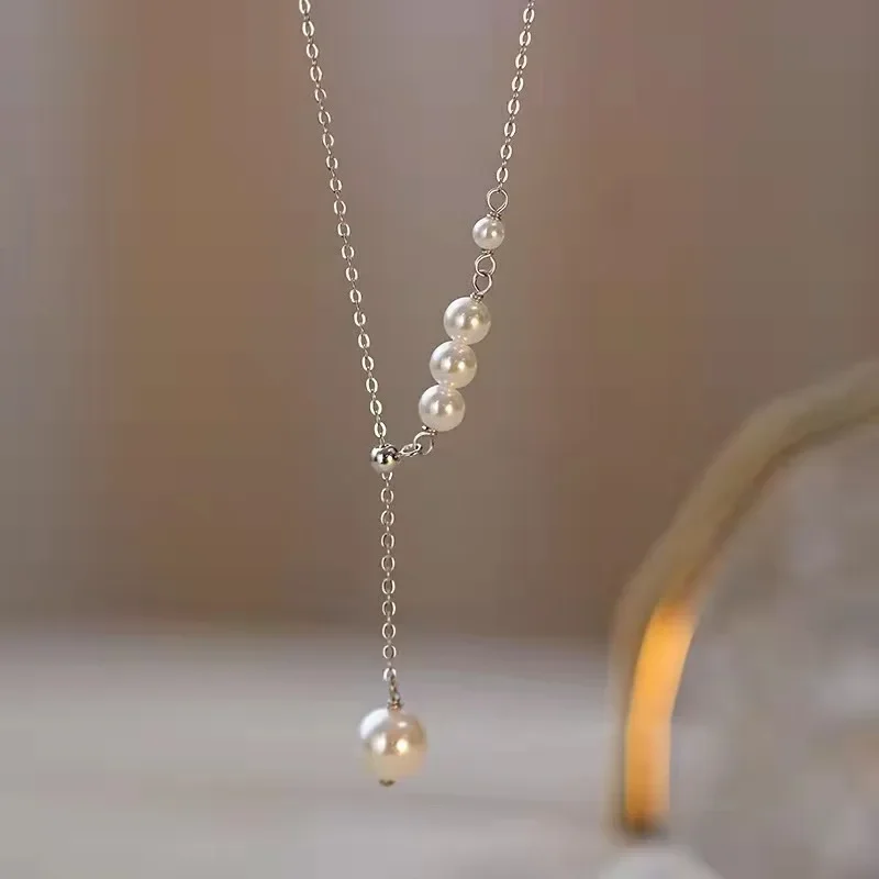 

KOSE S925 Sterling Silver Freshwater Natural Pearl Tassel Necklace Women's Fashion Design Pearl Necklaces for Women