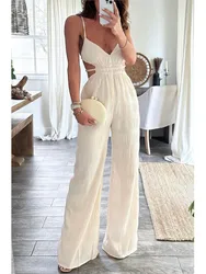 Sexy Sleeveless Suspender Backless Wide Leg Jumpsuit Women Fashion Spring Summer Solid Color Elegant Sleeveless Jumpsuit Female