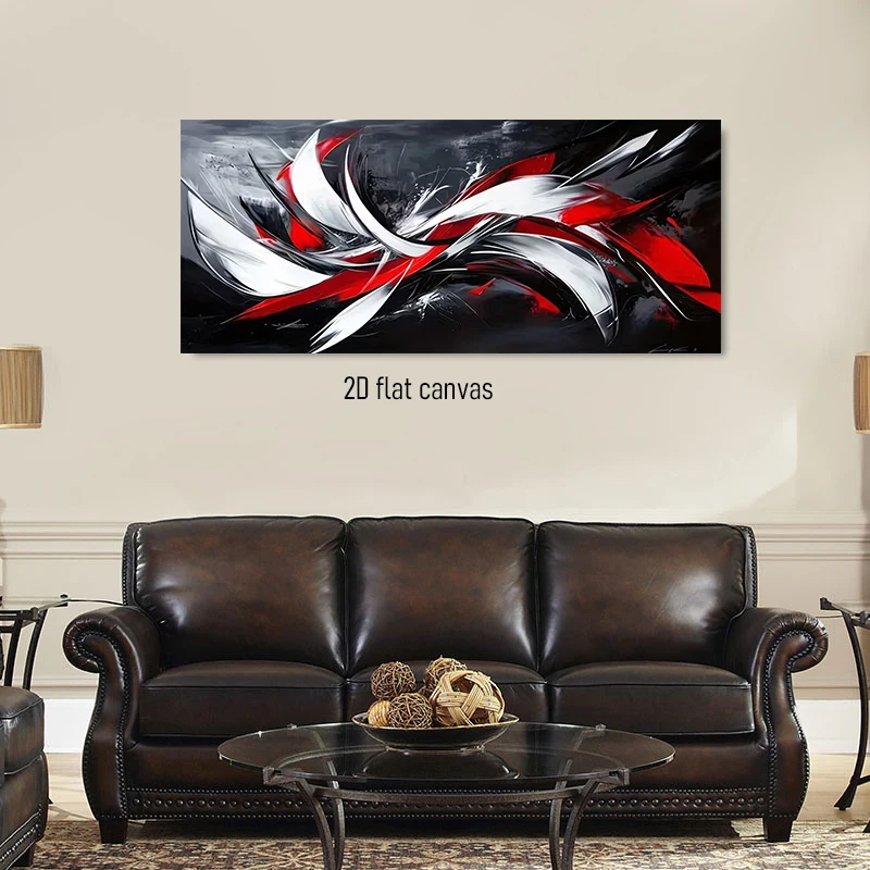 1 piece of abstract decorative painting, featuring black, white, and red dynamic lines, frameless, 2D flat