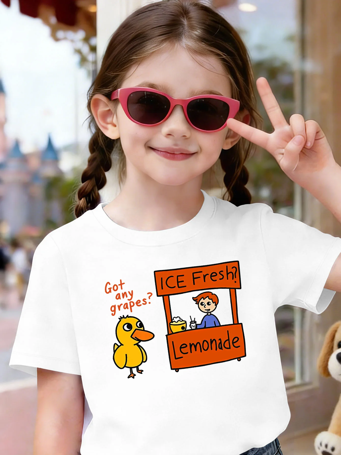 Duck Lemonade Stand Cartoon Letter Print Kids T Shirt Boys Girls Short Sleeve Crew Neck Cotton Parent Matching Top Toddler Youth
