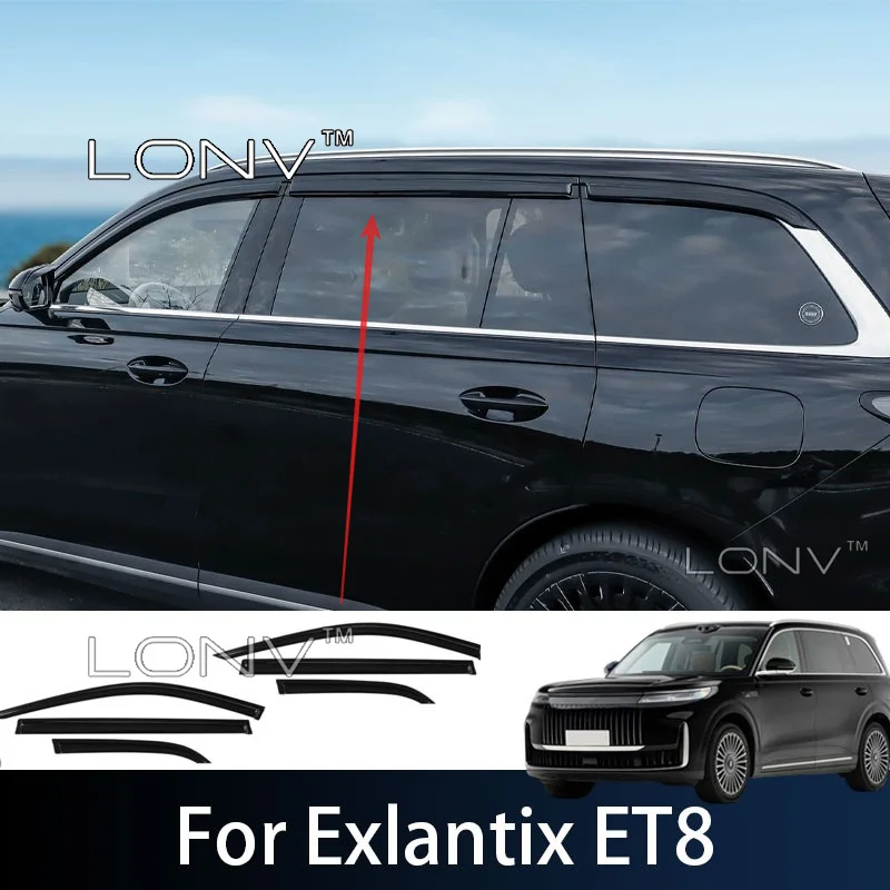 For Esteo Exlantix ET8 2026 2027 Car Windows Visors Rain Guards Rain Guard Sun Rain Visor Bright Black Trim Sunshade Accessories