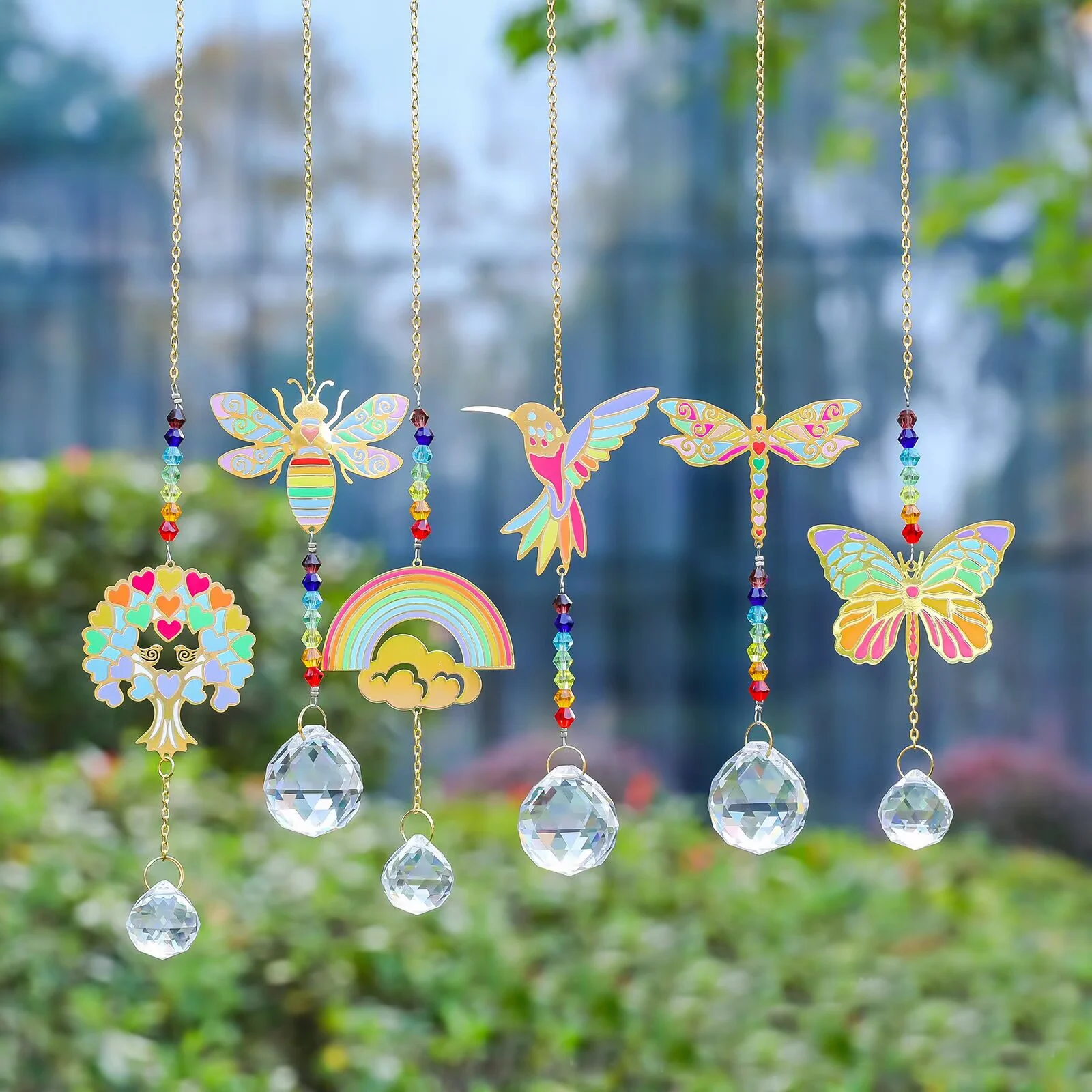 1PC Crystal Suncatchers with Ball Hanging Window Sun Catcher Rainbow Maker Ornament Hummingbird Butterfly Prism Suncatchers Gift