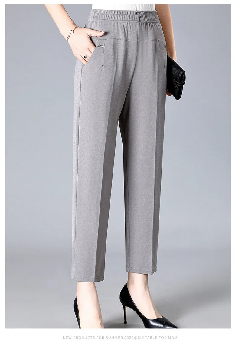 Middle Aged Women's Pants 2026 New Summer Thin High Waiste Elastic Loose Straight Pants Female Casual Trousers 5XL 6XL 7XL 8XL