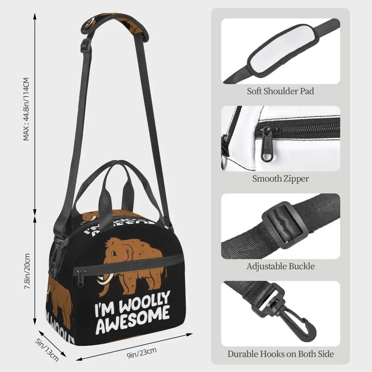 I'm Woolly Awesome Cute Woolly Mammoth Insulated Lunch Bag for Women Office Cooler Thermal Box Tote Leakproof Lunch Boxes