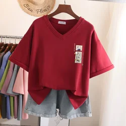 EBAIHUI Cotton L-5XL T Shirt Plus Size Tshirt Short Sleeve Women Top Summer Japan Cartoon Print V Neck Oversized T Shirts