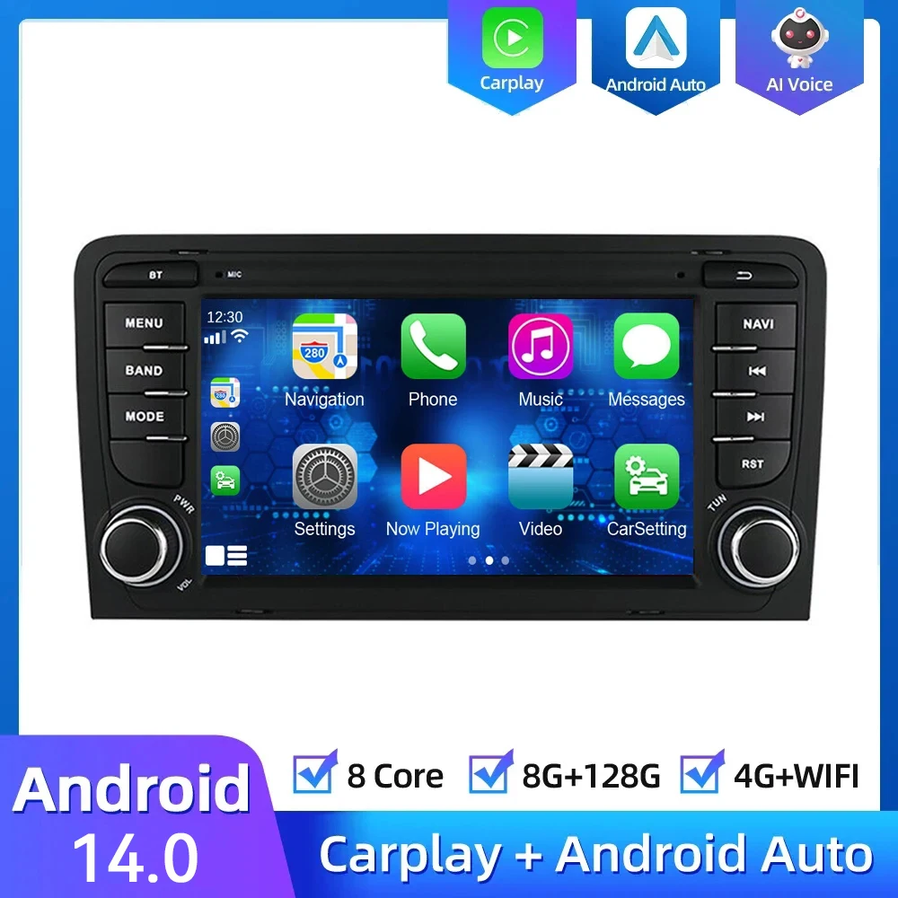 

4G + 64 ГБ Android 14,0 радио для Audi A3 8P 2003 2004 2005 -2011 S3 RS3 Sportback Carplay автомобильный мультимедиа RDS GPS No 2din Авторадио