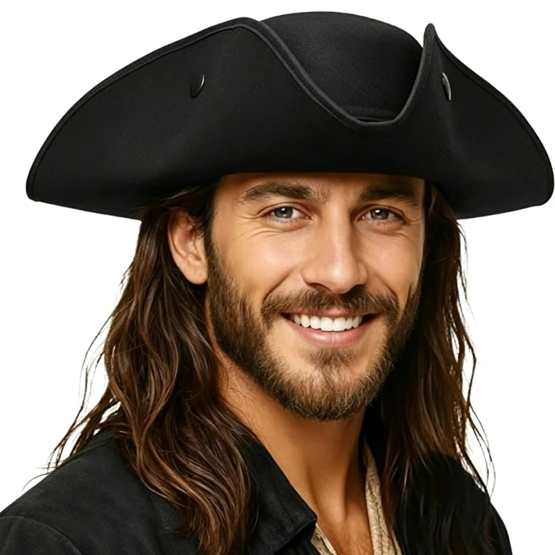 Pirate RolePlay Hat with Velveted Fabric, Comfortable Tricorn Hat Costume Headpiece for Theme Event, Photoshoots, and Stage Y08E
