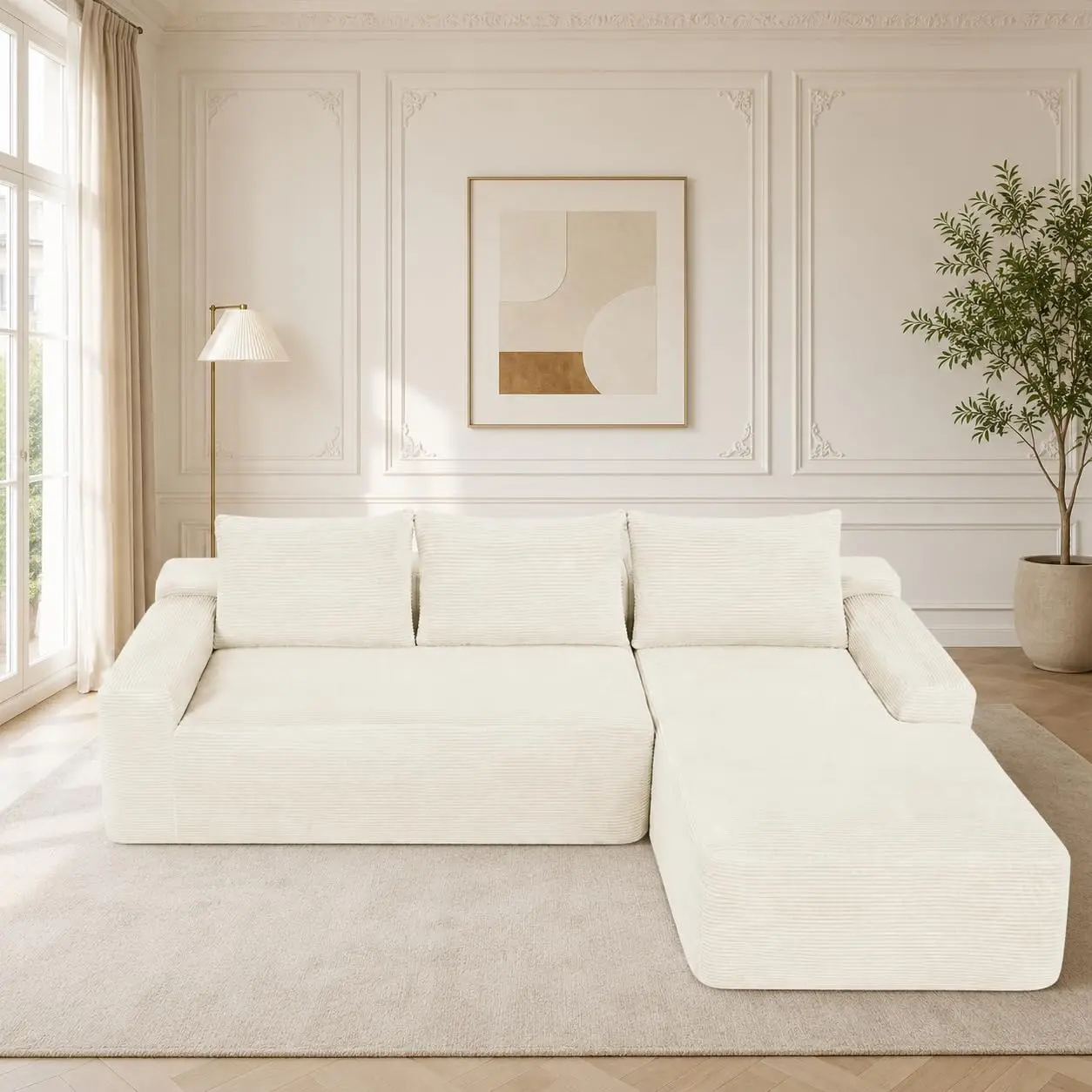 Boneless Couch Cloud Sofa, Frameless L-Shaped Modular Sectional, Deep Seat, Skin-Friendly Corduroy, No Assembly,, Customized
