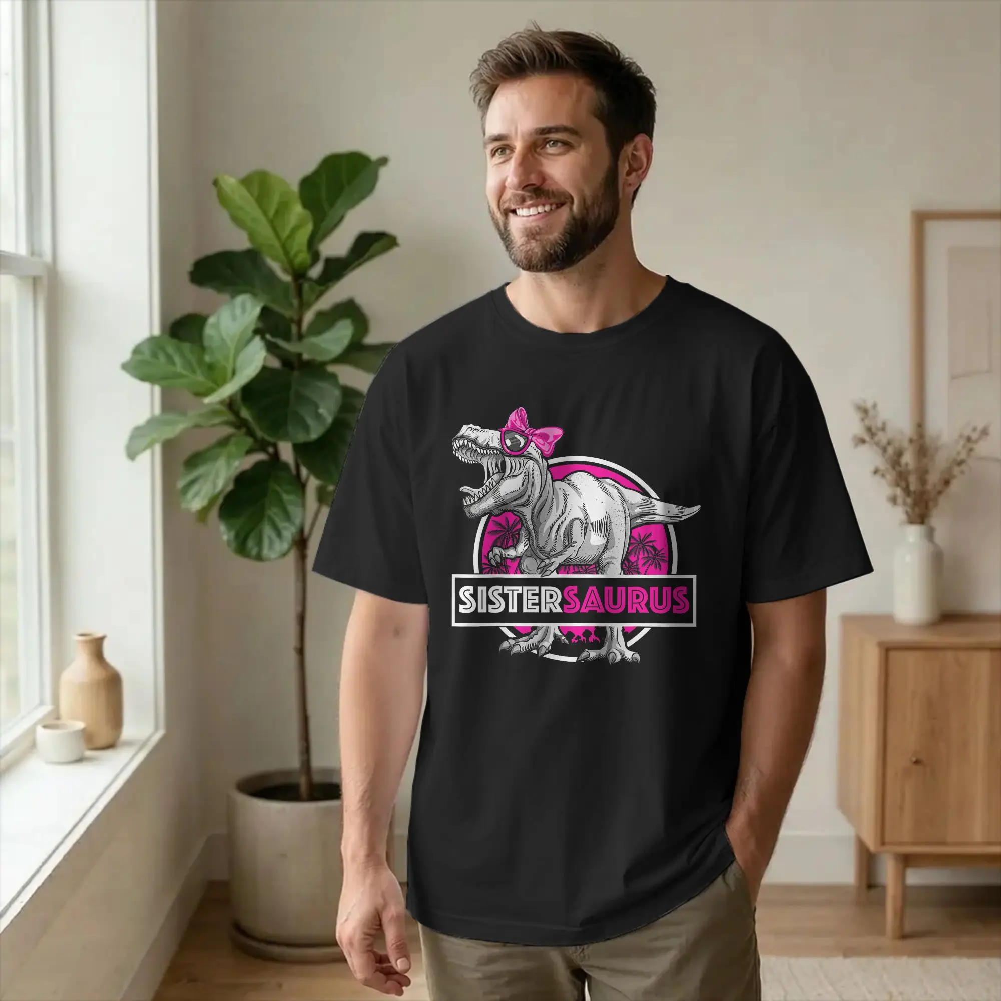 Sistersaurus T Rex Dinosaur Matching Men's T Shirt Funny Humor Tee Short Sleeve O Neck T-Shirts 100% Cotton Plus Size Clothing