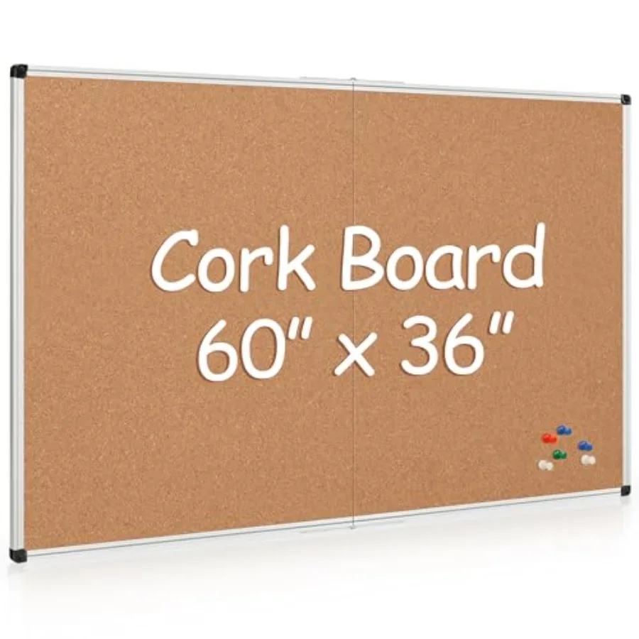 

Очень большая пробковая доска для объявлений 60x36 дюймов, складная, настенная, с серебристой алюминиевой рамой, 5x3 фута, пробковая доска для крепления на стену