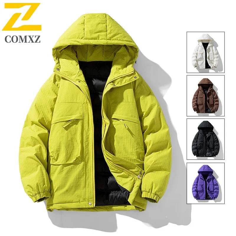 COMXZ عادية مقنعين الفاخرة الرجال وسادة مبطنة تخفيف العمل الباردة برهان سترة الأعمال الترفيه دافئ سميكة الشتاء ملابس جديدة