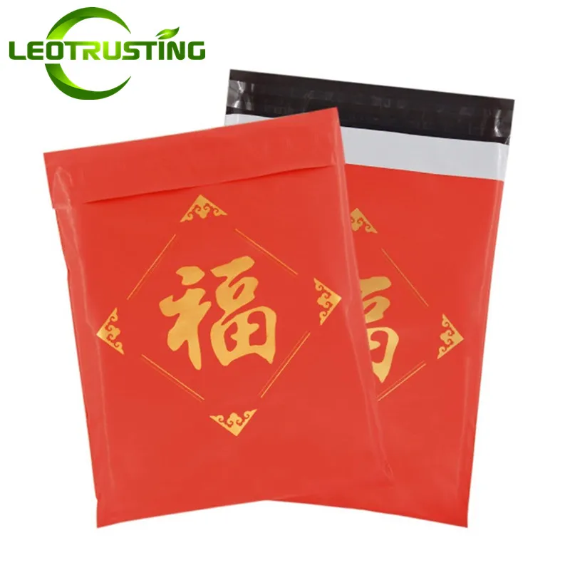 

10x15inch Chinese Elements Red Fu Mailer Adhesive Envelopes Bag T-shirt Wedding Dress Underwear Bra Lucky Packaging Pouches