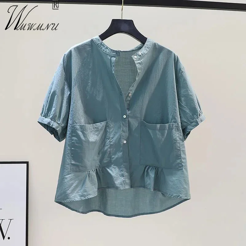 Korean Fashion Round Neck Women's Shirts Thin Loose Design Summer Blouses Oversize 3xl Short Sleeve Casual Blusas New Basic Tops