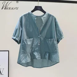 Camisas de cuello redondo para mujer, Blusas informales de manga corta, diseño suelto Delgado, 3xl talla grande, moda coreana, Tops básicos nuevos