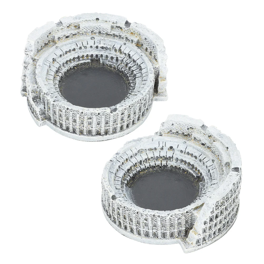 

2pcs Roman Colosseum Ashtray Colosseum Shaped European Style Miniature Building Nordic Cement Round Smoking Tray Ash Holder For
