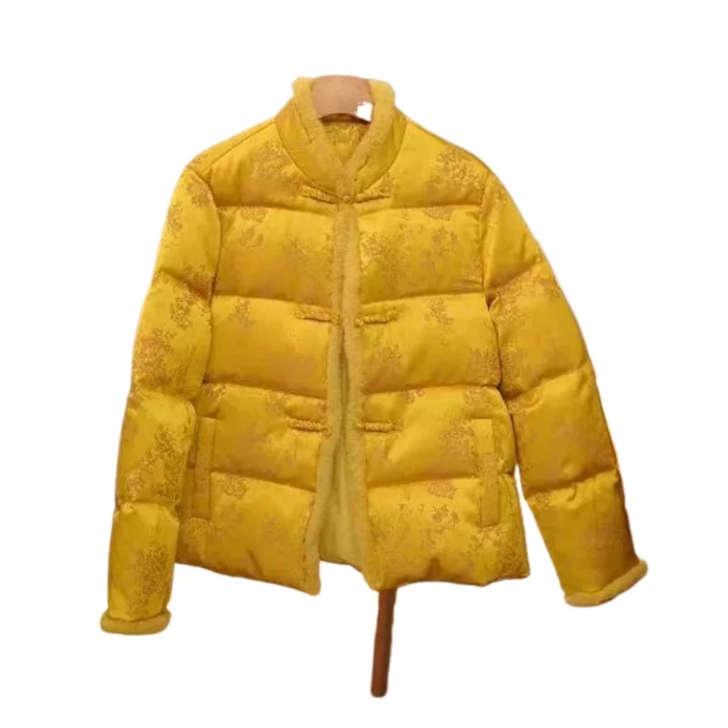 

Хлопковая одежда, женская зимняя зарубежная теплая темпераментная куртка, укороченный топ с меховым воротником, 2026, утепленная стеганая куртка с плюшевым меховым воротником