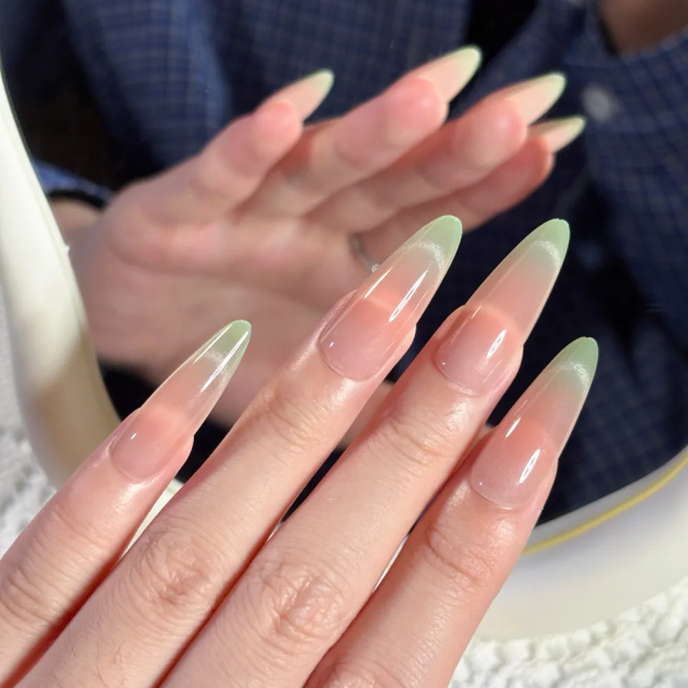 30pcs Handmade Removable Wearable Nails Kit With Adhesive Full Cover Nail Patch Fresh Gradient False Nail Fashion Manicure Gift