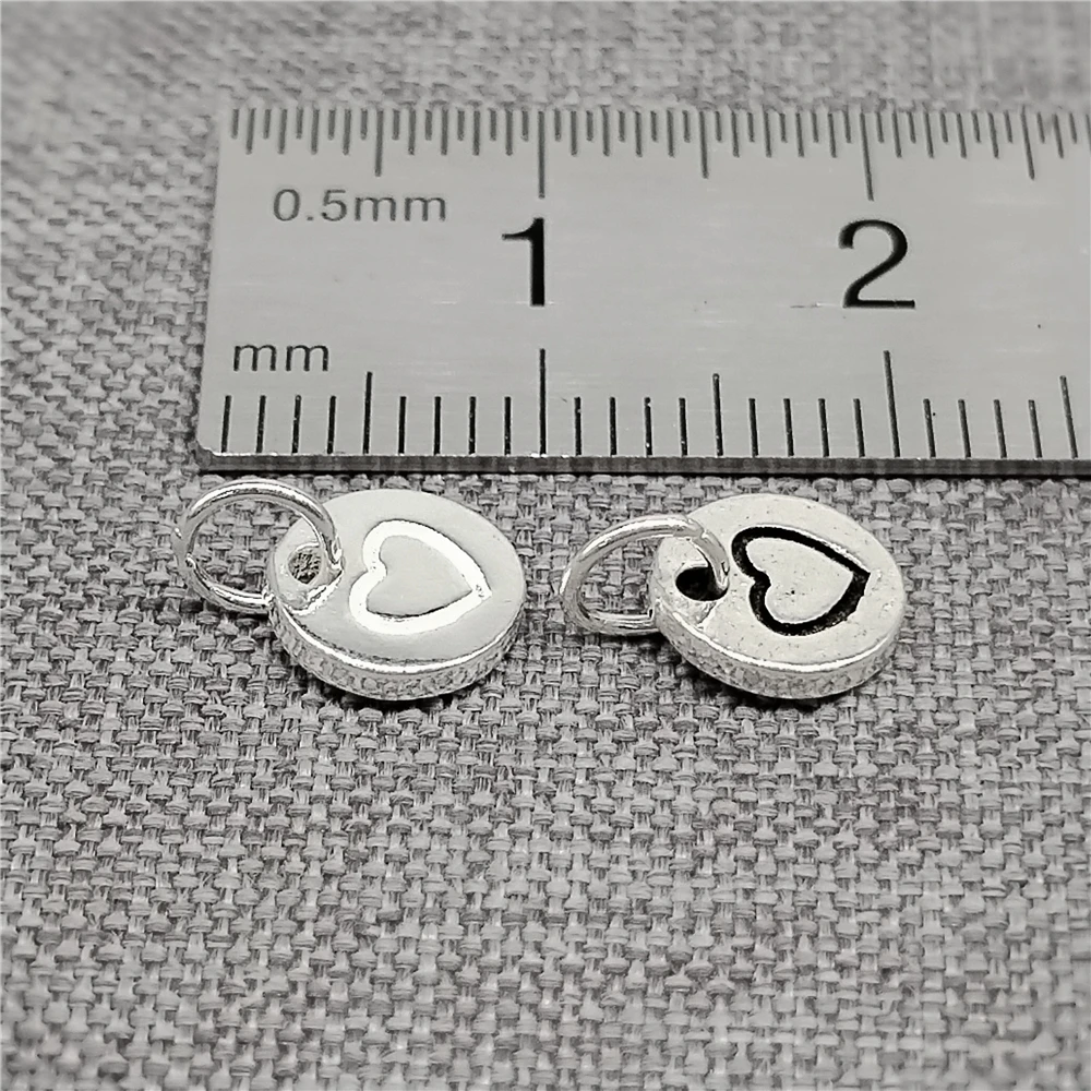 5 Pieces Love Heart Disc Charms Double Sided in 925 Sterling Silver for Necklace and Bracelet Making