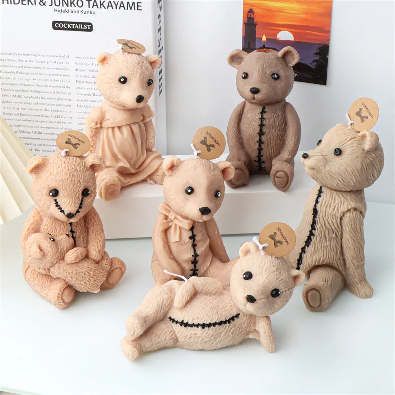 

Cartoon Stitching Bear Silicone Candle Mold, 3D Cute Doll, DIY Aroma Plaster Resin, Desktop Decoration, Cake Making Supplies