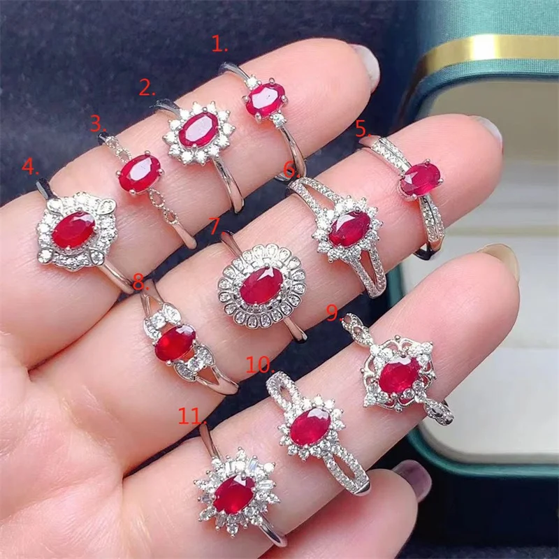 Authentic Original S925 Silver Natural Ruby Adjustable Size Ring for Women Girl Lady Gift Fine Jewelry with Certificate