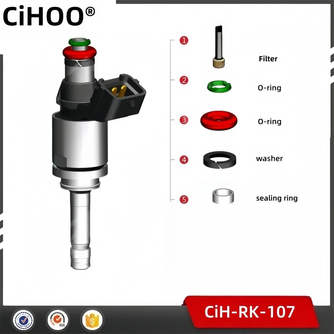 

CiHOO Fuel Injector Rebuild Kit O-Ring Filter Pintle Cap for Denso Ford Focus Mazda 3 Volvo S60 V70 Viton Seal