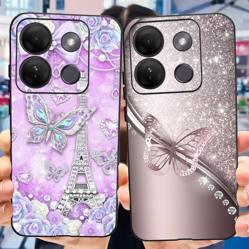 For Infinix Smart 7 HD Case Smart 7HD X6516 Cute Flower Butterfly Pattern Soft Silicon TPU Slim Phone Back Cover