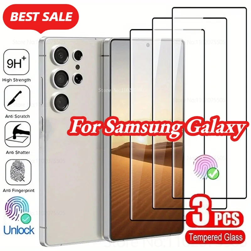 

Защитная пленка для экрана, 3 шт., закаленное стекло для Samsung Galaxy S23 Ultra S22 S21 Ultra S24Plus S20 S25, функция разблокировки отпечатков пальцев
