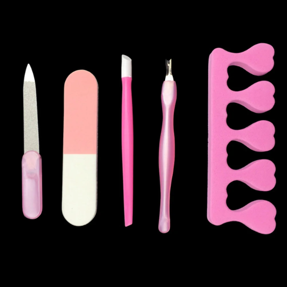 5개입 매니큐어 세트 네일 아트 도구 천연 아크릴 손톱용 홈 살롱용 페디큐어 키트 버퍼 파일 스틸 푸셔 폼 블록