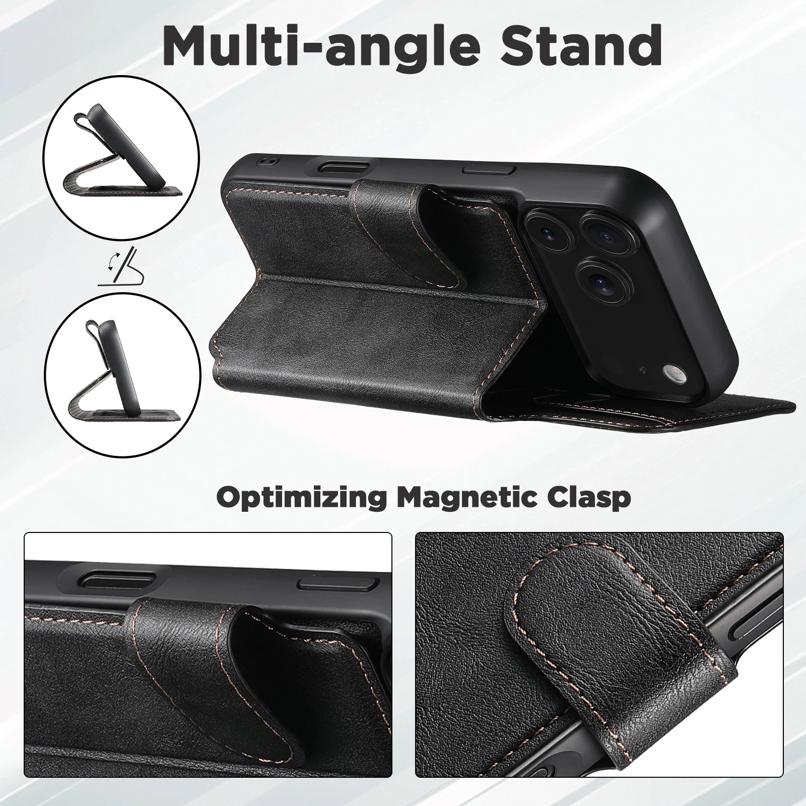 SUTENI Kunstleder Kabelloses Ladegerät Kartenhalter Ständer Brieftasche Magnetische Klapphülle Handyhülle für iPhone 18 Pro Max 17 16 15 14 – Detail 32