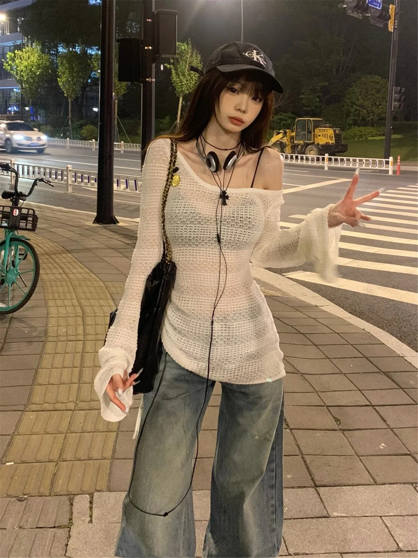 American Street Style Low Waist Wide Leg Jeans Women's Loose Slimming Tall Extended Length Micro Flared Pants Casual Cotton