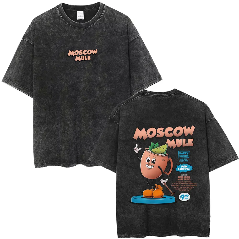 

Moscow Mule Cocktail Lover Funny Meme Washed T-shirt Men Women Clothing Casual Oversized Short Sleeve Male Cotton Vintage Tshirt